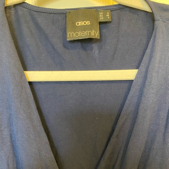 ASOS MATERNITY NAVY BLUE MIDI WRAP DRESS STRETCH - Picture 2 of 6